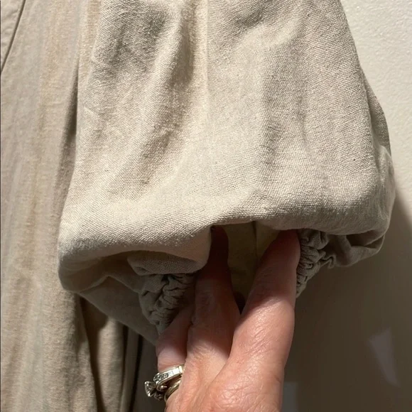 For Cynthia Tan Mini Dress with Puff Sleeves and Crew Neck Rounded Bottom Detail - Picture 4 of 15